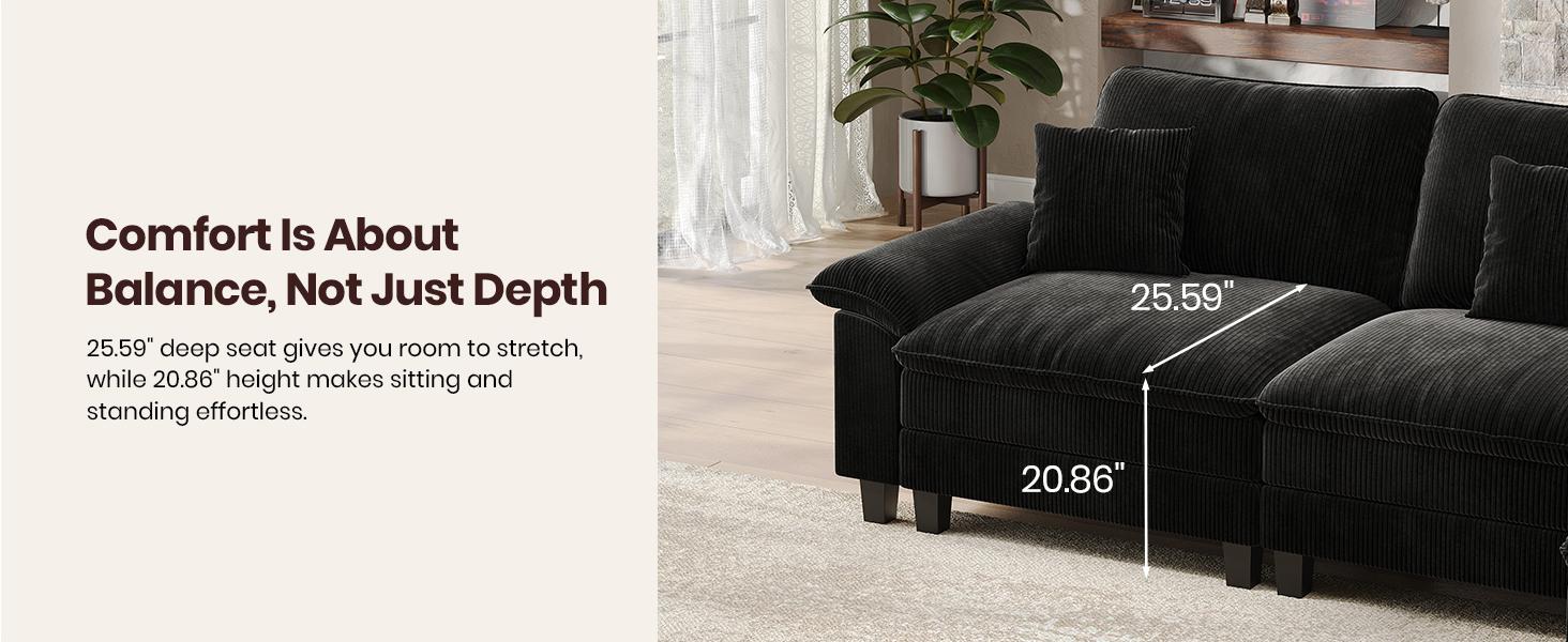 [3 Packages Shipping] 123'' Cloud Modular Couch Sofa, Oversized 3 Seat Comfy Sofa For Living Room, Sectional Couches With Ottoman, Detachable Seat Cushion & Backrest Cover, Chenille Fabric Beige