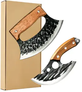Rustic Handmade Hammered Steel Knife Set, 2-Piece Meat Prep Cleaver & Chopping Knife, for Home Kitchen & Outdoor Camping Use