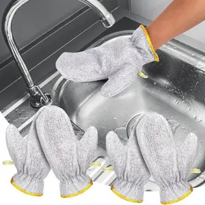 Reusable Silver Color Kitchen Cleaning Gloves, Durable Non-Slip Oil-Resistant, Essential Household Labor Tool, 1 Pair