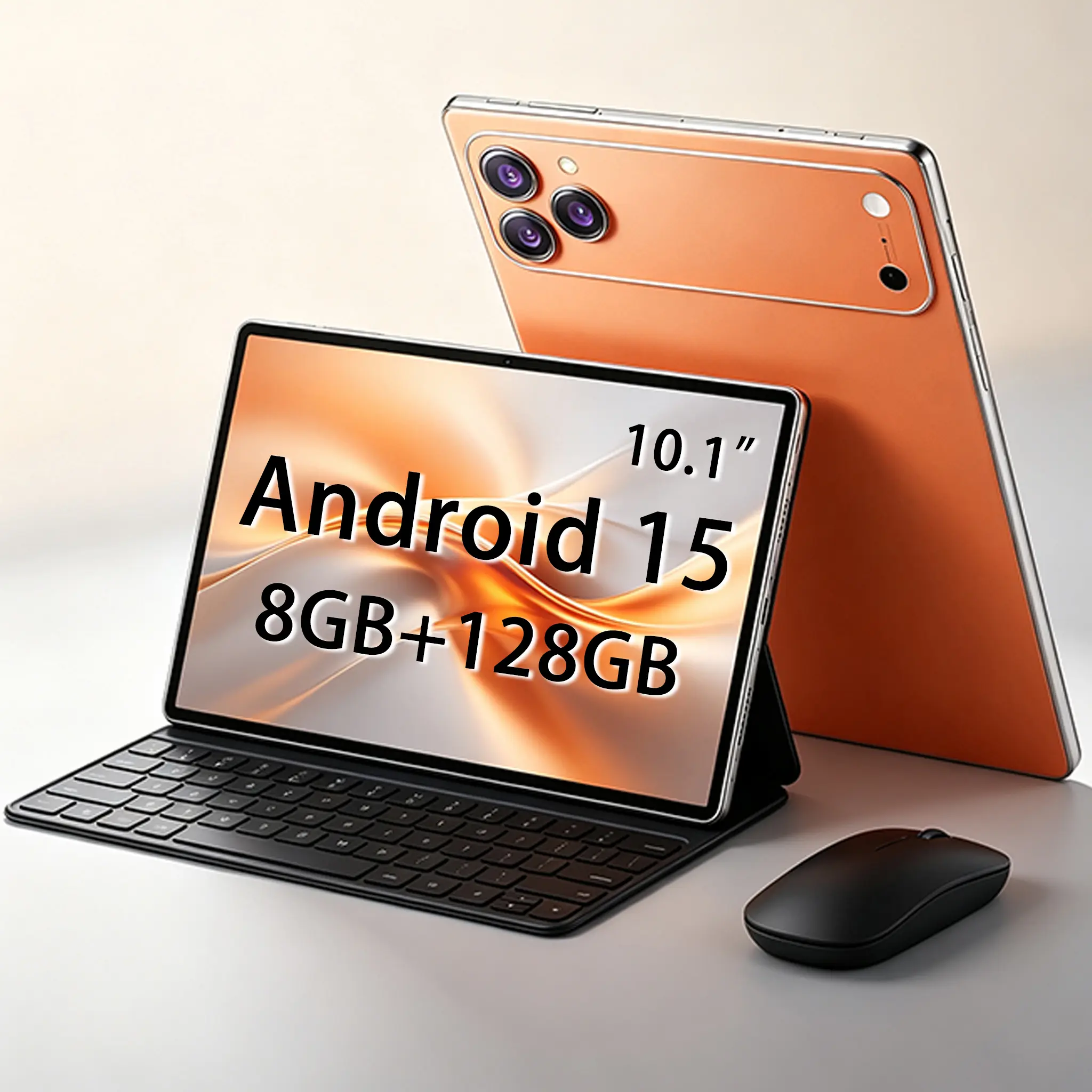 High-end tablet Q85, running Android 15, featuring a 10.1-inch HD touchscreen display, powerful processor, 8GB RAM + 128GB ROM, large 6000mAh battery, includes keyboard and mouse set for convenient work and study.