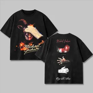 Michael Jackson King of Pop Washed Graphic T-Shirt Vintage Retro Music Tee Unisex Heavy Cotton Streetwear Short Sleeve Oversized Casual Shirt Concert Tour 2026 Biopic Fan Merchandise Washed Black Graphic Top