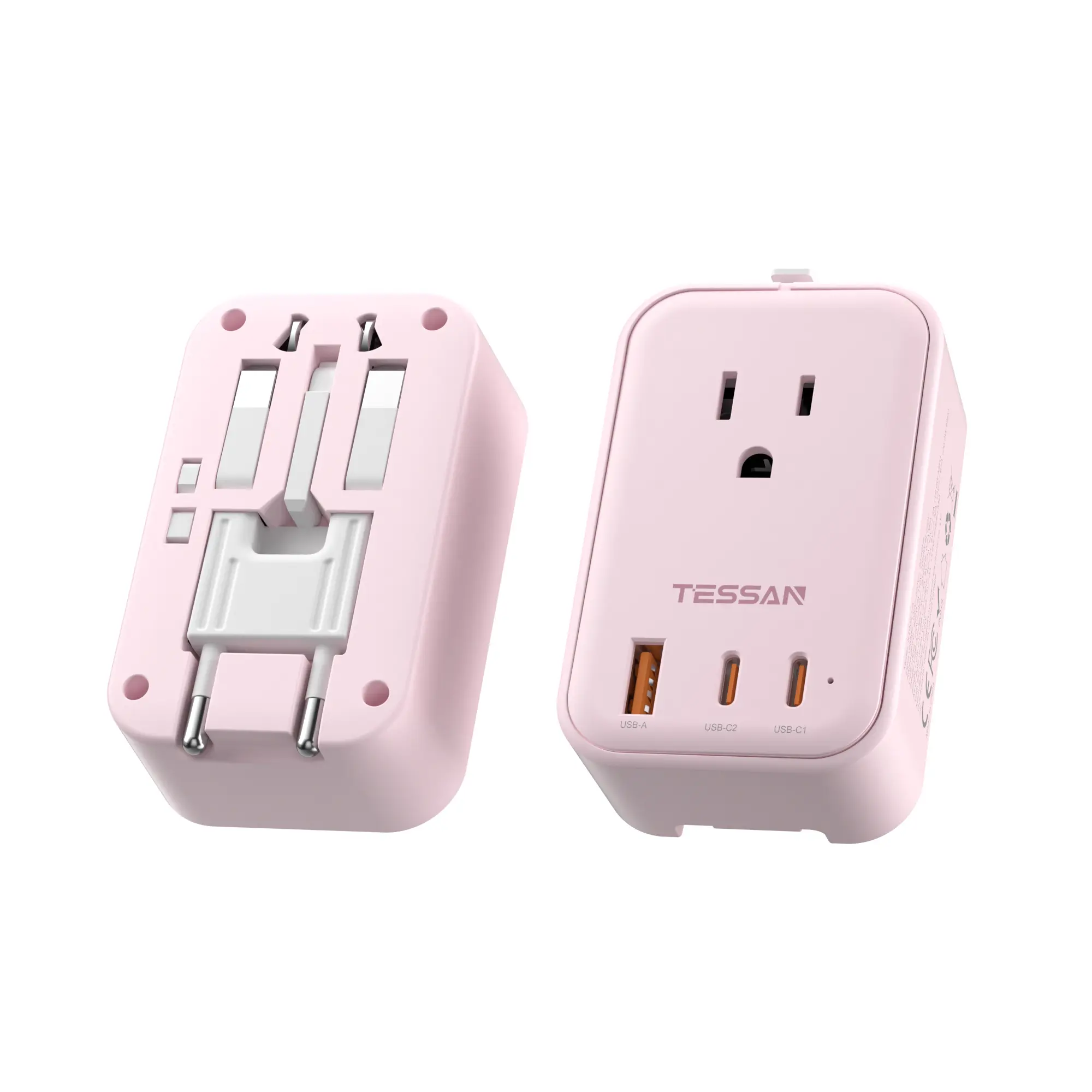 TESSAN Universal Travel Power Adapter - 45W Total, 20W PD Port, 2 USB-C 1 USB-A Ports, Ultra-Thin, for Smartphone Cellphone Mobile Electronic Charging (US to EU UK Italy Spain NZ Type C G A I), 1 Pack
