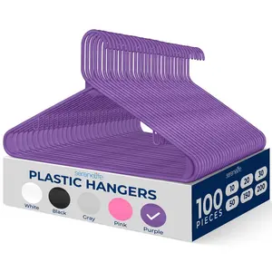 100-Piece Non-Slip Plastic Hangers - Purple Home Organizer, Ultra-Thin Hangers with 360° Swivel Hook, Space-Saving Pack for Hanging Clothes, Shirts, Coats, Pants - Household Accessory