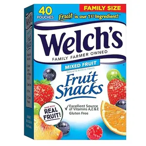 Welch's Fruit Snacks, Mixed Fruit, Bulk Pack, Individual Single Serve Bags, 0.8 oz (Pack of 40) Candy Bonbon