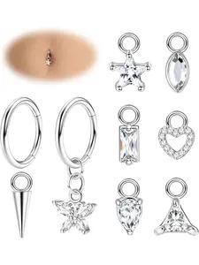 8 Pcs 14G Clicker Belly Button Ring Dangling Surgical Steel 8mm Belly Piercing Hinged Seamless Belly Button Hoop Dangle Belly Rings for Women,Silver, Body Jewelry