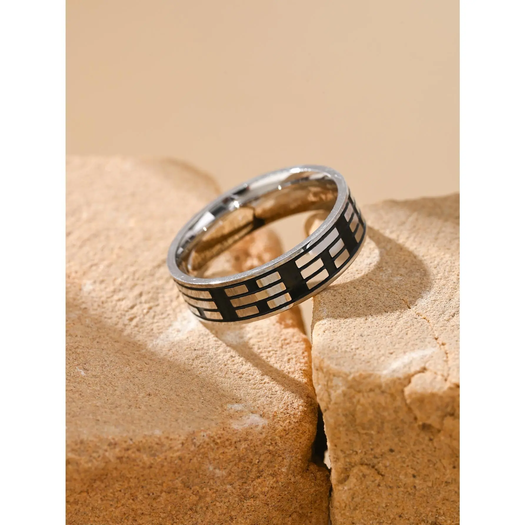 Minimalist Geometric Grid Ring, Minimalist Luxury Band for Women