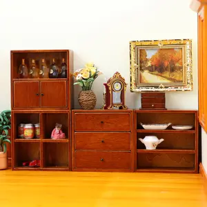 4Pcs 1:12 Dollhouse Playhouse Miniature Furniture Scene Decor Wooden Cabinet Set Storage Shelf Unit Christmas Easter New Year Gift for Micro Scene Collectors