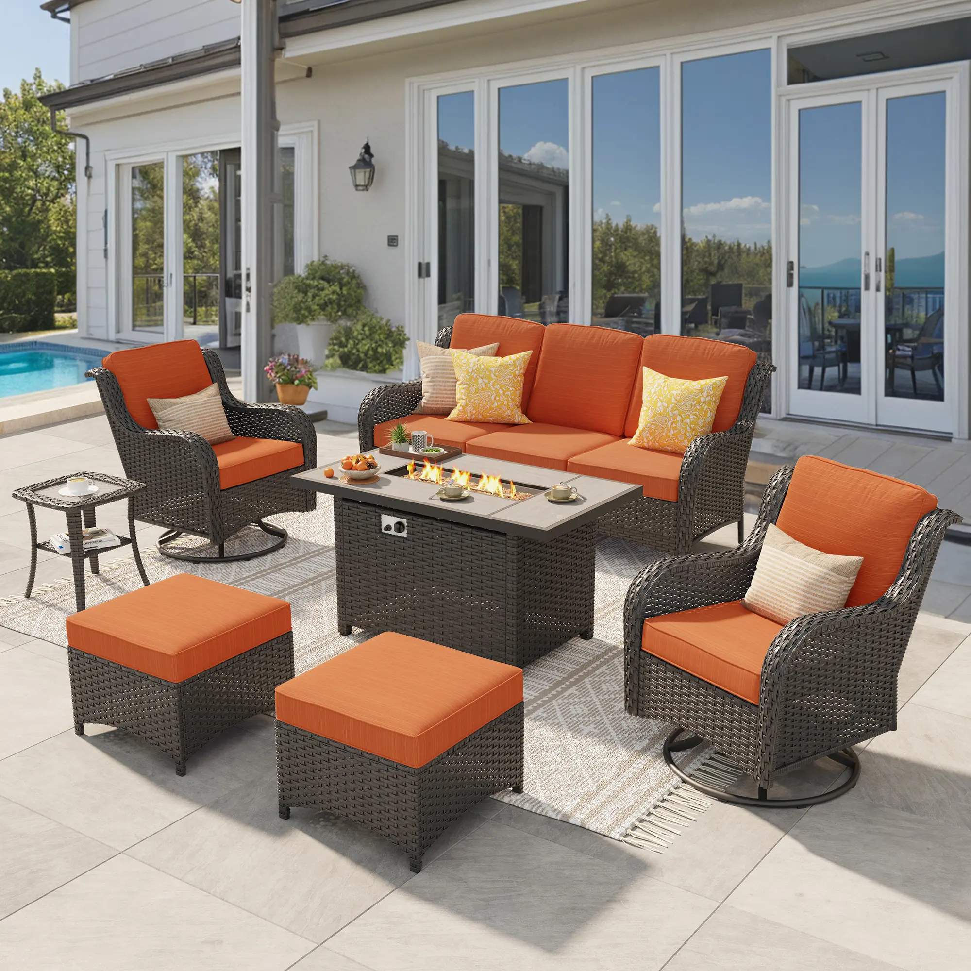 Brown Wicker Orange Cushion