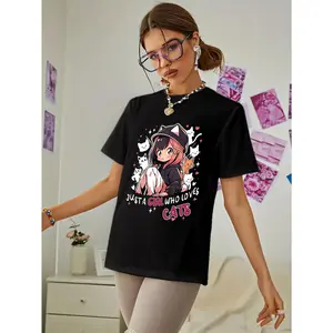 2026 New Oversized Loose T-Shirt With Letter Catwoman Print, Short Sleeve, Versatile, Stylish, Age-Reducing Top For Women