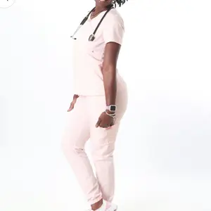 PINK SCRUB SET for Women - Comfortable Stretchy Affordable Medical Uniform with Stethoscope Holder  - Perfect for Nurses and Healthcare Professionals