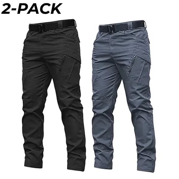 Men’s versatile plaid hard-shell tactical pants, scratch-resistant, wear-resistant, stretchy hiking trousers, 2-pack; tear-resistant cargo long pants with multiple pockets; suitable for outdoor hiking, camping, and everyday work needs; available in multip