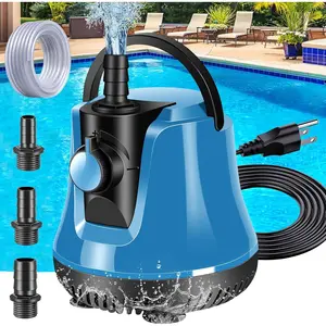 Submersible Water Pump, Adjustable Flow Sump Pump, Pool Cover Pump Above Ground, Electric Portable Water Removal Pumps, Water Pump for Pool Draining with 10ft Drainage Hose,3 Adapters,950GPH