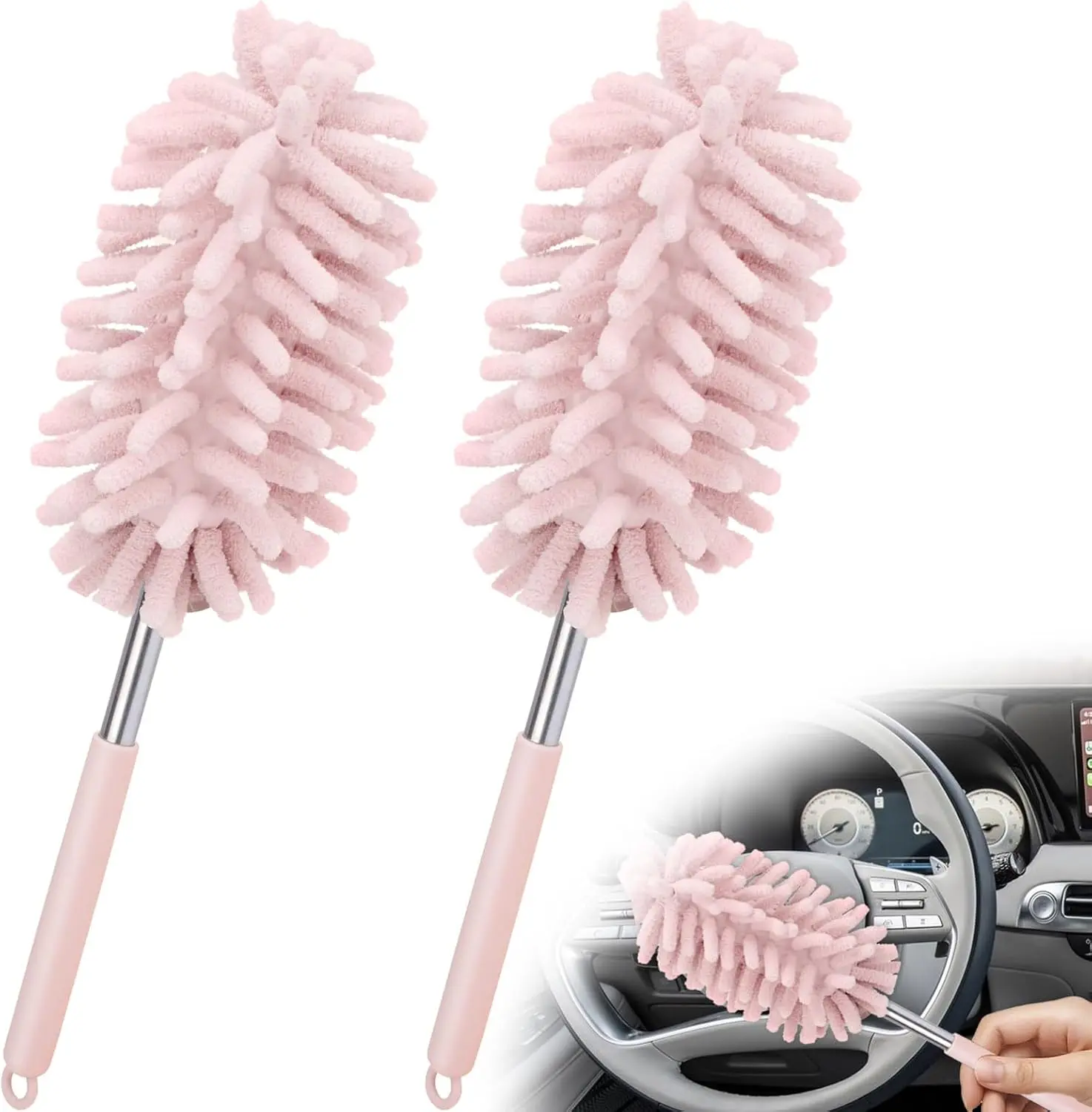 Soft Microfiber Dust Brush with Extendable Retractable Handle - Bendable, Detachable, Anti-Static, Washable Head for Motor Vehicles, Daily Durable Multifunctional Cleaning, 11.8In-30In Universal Household Cleaning Tool