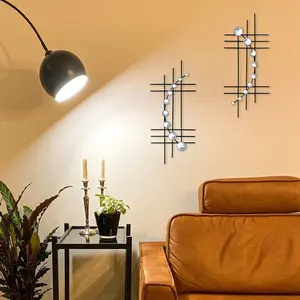 2 Set Bling Metal Wall Art - Jeweled Crystal Hanging Decor | Iron Abstract Sculpture, 3 Colors (Black/Gold/Silver), 14.1 Inch Lightweight Easy Hang for Living Room Bedroom