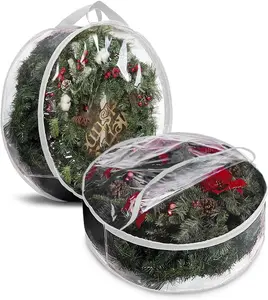 Christmas Wreath Storage Bag 30" - 2 Pack Clear Xmas Wreath Storage Container - Garland Holiday Artificial Wreath Storage Holder - Waterproof Transparent PVC with Handles (30 Inch, White)
