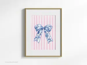 Coquette Room Decor, Blue Bow Printable Wall Art, Coastal Granddaughter, Preppy Trendy Apartment Decor, Cute Nursery Decor, 