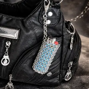 HIGH DREAMS Chainmail Lighter Case Keychain Bag Charm Stainless Steel Lipstick Gloss Holder Chain Mesh Gothic Gift