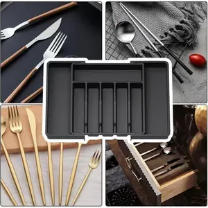 RYCTECH Utensil Drawer Organizer, Expandable Utensil Organizer for Kitchen Drawers, Adjustable Cutlery and Flatware Tray, Cooking Cutlery Flatware Holder With Removable Knife Blocks, Plastic Spoons Forks Knives Holder Storage Dividers, Dealsforyoudays