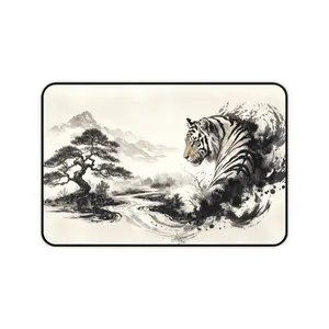 Japanese Sumi-e Ink Tiger Desktop Mat, XXL Gaming Mouse Pad