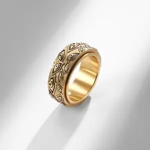 Retro Men's Evil Eye Ring, Rotatable Design Anxiety Relief Fashion Accessory