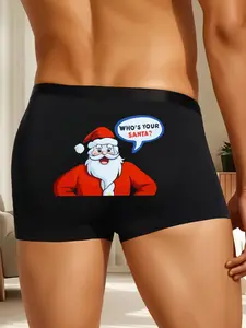 1 Piece: Men's Santa Claus Humor Print Boxer Briefs – Perfect Christmas Gift, Fine Soft Fabric, Ultra-Comfortable Elastic Waistband, Christmas Party Outfit, Stylish Fun Underwear