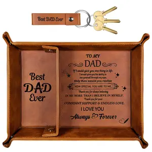 Dad PU Leather Valet Tray and Keychain Christmas Dad Gifts from Daughter