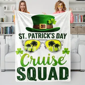Palm Tree Pattern Printed Flannel Sofa Blanket, St. Patrick'S Day Cruise Theme Blanket, Bedroom and Travel Use, All Seasons