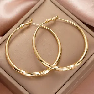 Shiny Gold Earrings for Women Hypoallergenic Hoops for Sensitive Ears Trendy Lightweight Chunky Earrings for Women， Fashion Jewelry Gifts,Lightweight Oversize Cute Earring Gifts