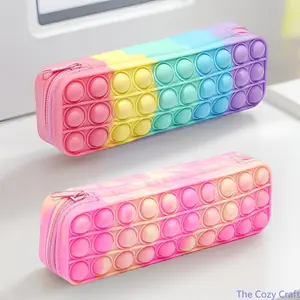 Colorful Pop‑It Fidget Silicone Pencil Case Stress Relief Press Bubble Toy Stationery Box Cute Sensory Storage Organizer Large Capacity Lightweight Pen Pouch For Kids Boys Girls Back To School Classroom Daily Study Supplies outdoorfun