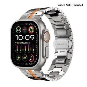 Iron-Inspired Stainless Steel Handle Smartwatch Strap, Waterproof Titanium Wearable Tech Accessory with Folding Buckle & Tool, Men's Connection-Compatible Accessory for 49/45/46/44mm Ultra 2/3 & Series 11/10/9/8/7/6/SE Smartwatches