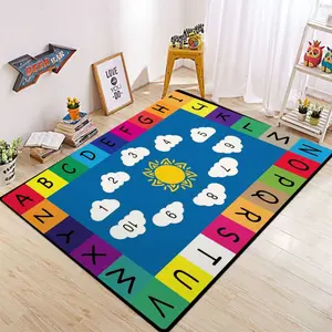 Kids Play Area Rug ABC Alphabet Learning Rug, Music Symbols Colorful Flowers Carpet Children's Room Decoration Rugs