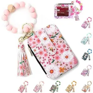 Valentine's Day Gifts,Women's Boho Style Beaded & Tassel Decorated Keychain with Flower Pattern Wallet, Cute Spring Keychain,Chic Gorgeous Keychain for Key & Bag Decor, Valentines Day Gifts for Kids ,Galentines Gift,For Girlfriend,For Mom,For Bestie