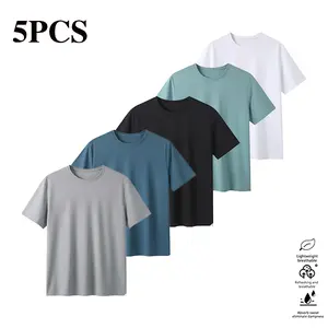 Men’s Ice Silk Cooling Breathable Short Sleeve T-Shirt Pack of 5 High Stretch Quick Dry Fabric for Fitness Running Casual Commuting Summer Versatile Tops
