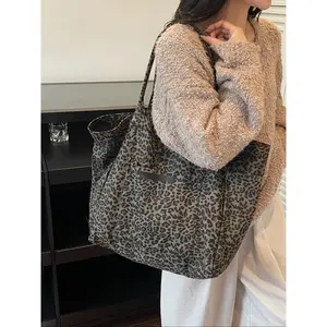 Winter Retro Leopard Print Fashion Commuter Tote Bag, Casual Shoulder Bag for Daily Commute and Shopping, Versatile Women's Handbag