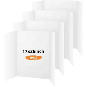 4 Pack Trifold Poster Board, 17x26 Inches White Presentation Board, Portable Display Board for Science Fair, School DIY Project and Business Exhibitions