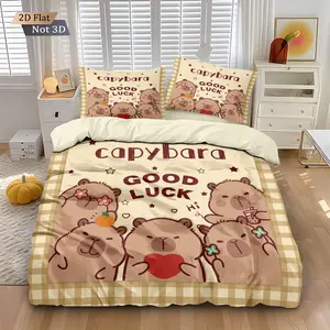 3-Piece Capybara Pattern Bedding Set, Perfect Bedroom Decor, Skin-Friendly, Stylish, Soft Bedding Set, Decorative Bedding Set, Includes 1 Fitted Sheet and 2 Pillowcases