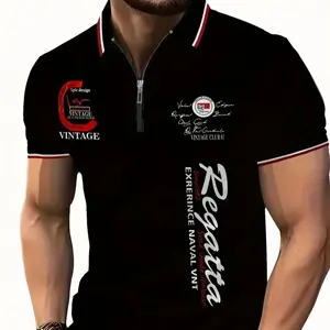 Men's full body digital printed summer short sleeved zipper polo shirt