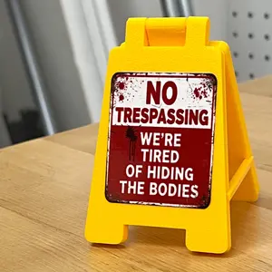 No trespassing Desk sign, Halloween sign, funny office desk sign, man cave, Garage sign, Caution Sign, funny desk accessories, halloween display decoration