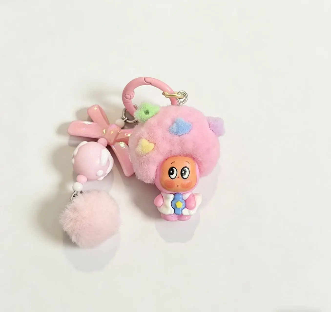 Bald Head Star Furball Keychain, Fluffy Pom Pom Cartoon Accessory with Beaded Details, Cute Casual Bag Pendant Gift for Friends (Random Color)