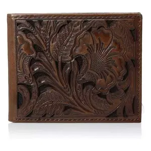 Ariat Men's Bifold Floral Embossed Wallet Money Clip
