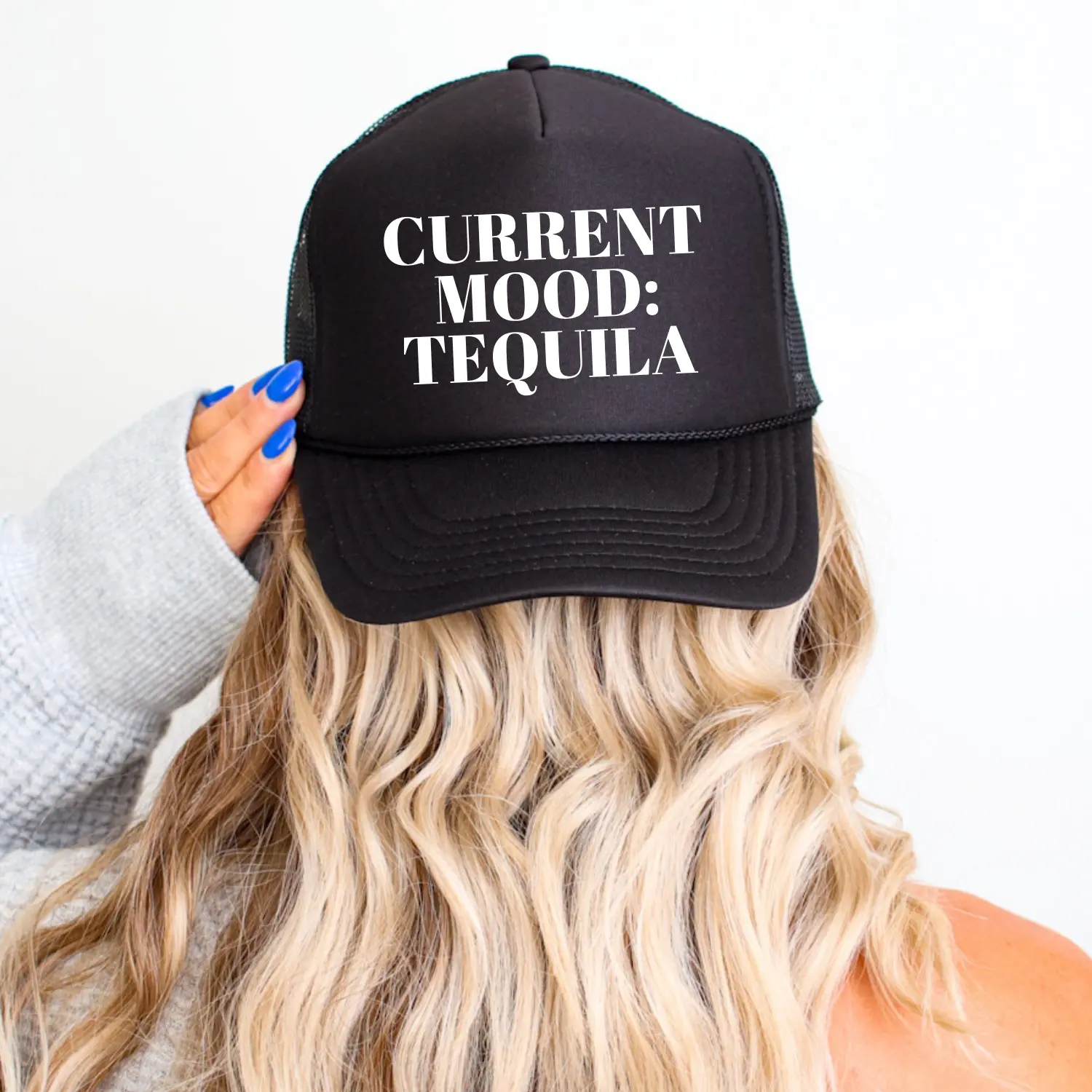 Current mood tequila, trucker hat for women, Womens trucker hat, snap back hats, funny hat for vacation, drinking hat, tequila hat