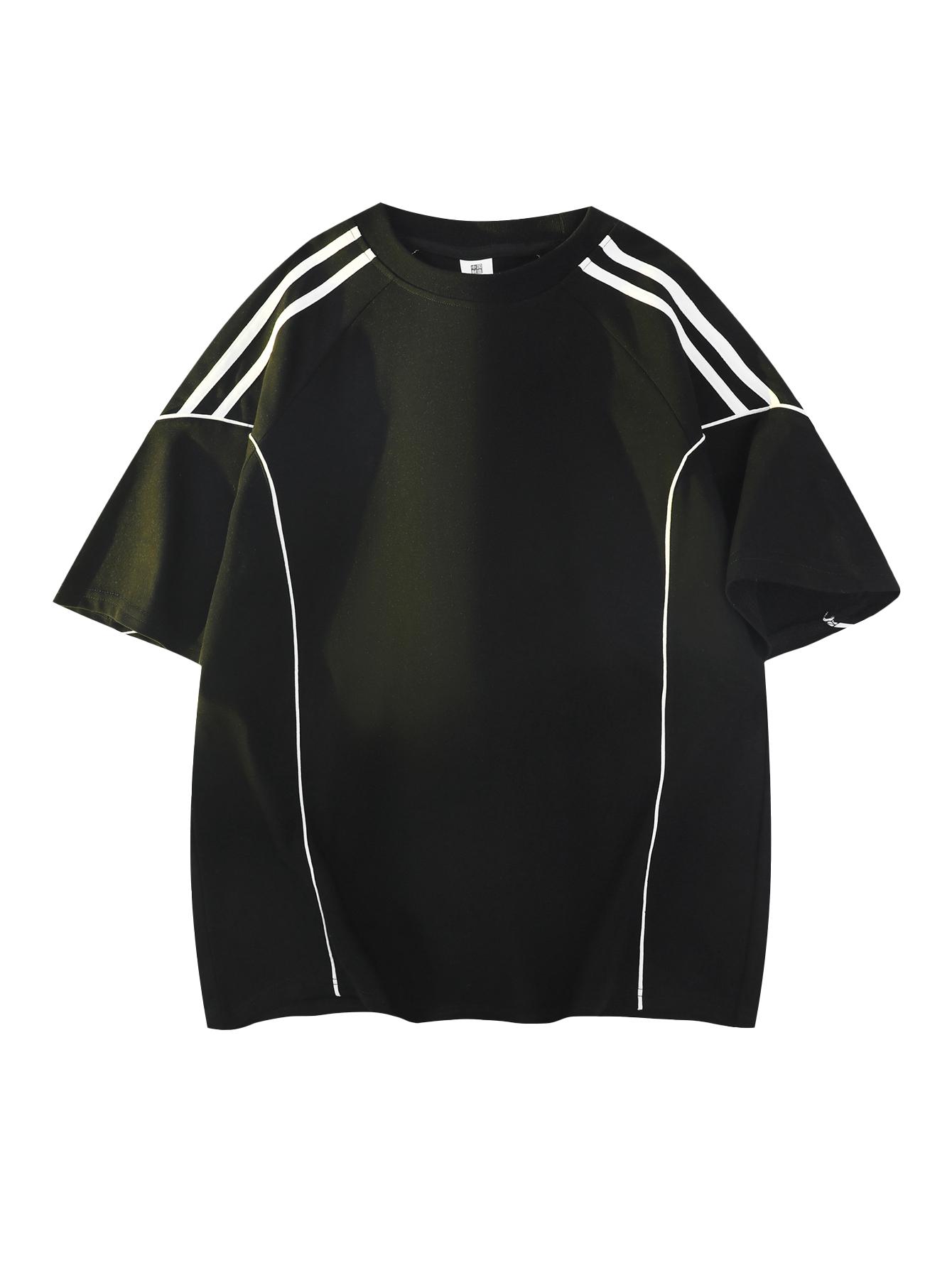 Men’s retro two-stripe raglan sleeve T-shirt, Y2K athletic oversized tee, casual streetwear sporty top for summer