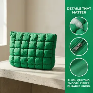 Solid Color Quilted Design Clutch Makeup Bag – Large Capacity Travel Storage Bag with Zipper, Portable Cosmetic Organizer for Women & Girls (Haute)