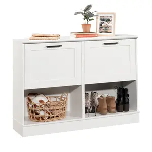 HomePlus Shoe Cabinet with 2 Tilt-Out Doors for 16 Pairs Adjustable Dividers