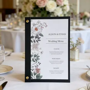 Wooden Menu Board for Restaurants Cafes Bars, Elegant Design Ideal for Weddings Events, Durable Quality Leather Material