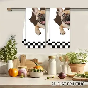 2PC  3D Peeking French Bulldog Torn Hole Effect Swedish Dishcloth, Cute Dog Reusable Absorbent Cellulose Sponge Wipe, Pet Lover Kitchen Cleaning Cloth