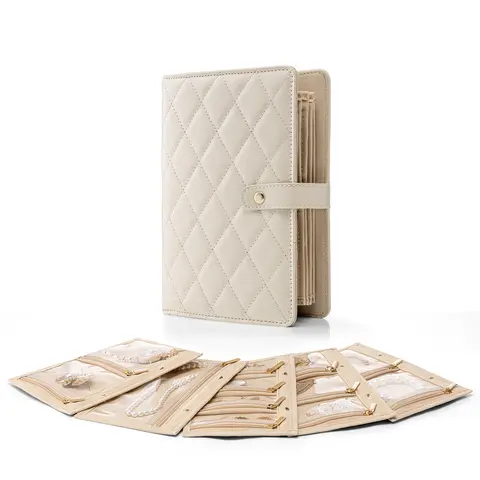 Vlando Women's Classic Eco-Friendly PU Leather Travel Jewelry Organizer Book - Portable Velvet Organizer Set for Rings, Earrings, Necklaces, Home Storage Organization summerwins