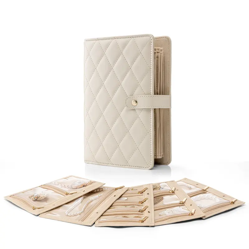 Vlando Women's Classic Eco-Friendly PU Leather Travel Jewelry Organizer Book - Portable Velvet Organizer Set for Rings, Earrings, Necklaces, Home Storage Organization summerwins