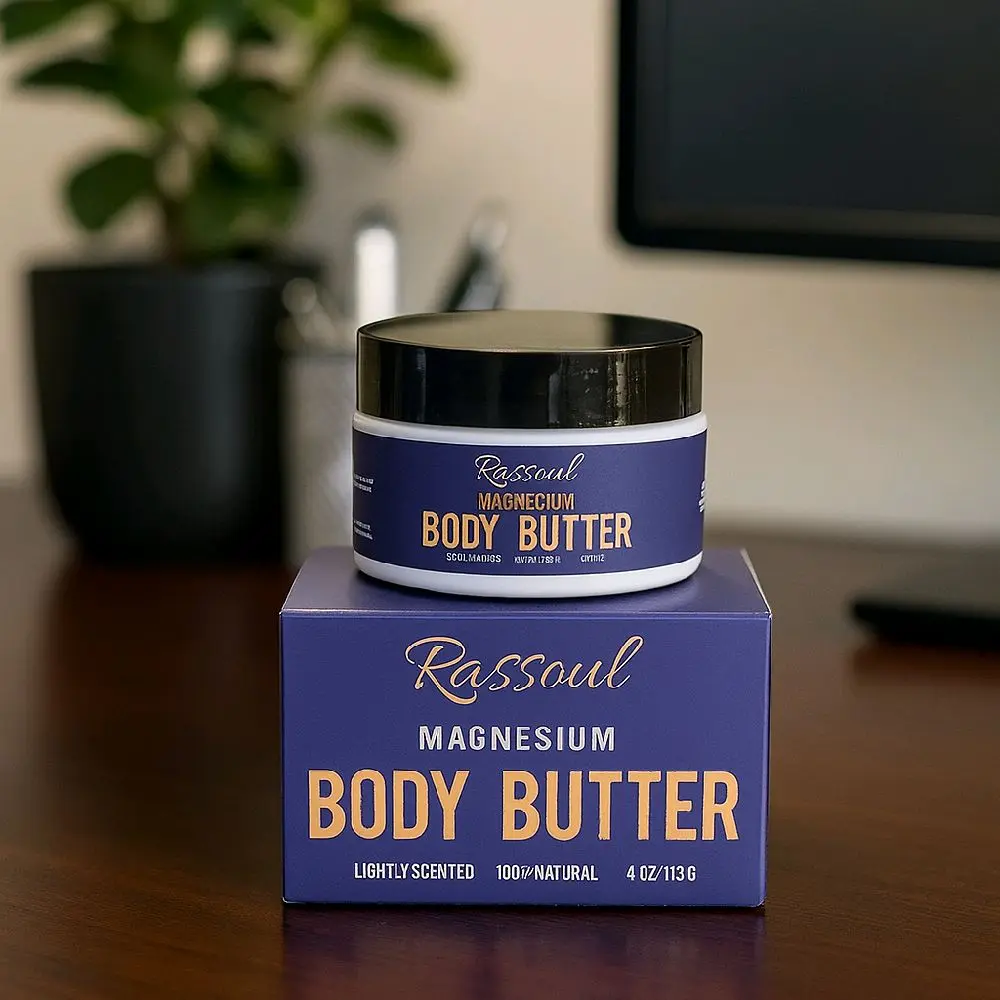 Rassoul Magnesium Body Butter Moisturizer - Lightly Scented, 100% Natural, 4 oz/113g, Calming, Nourishing Radiant Hydrating, Limited Edition, Supports Better Rest, Smooth Texture for Children’s Skin & Body Care, Natural Butters, Cream, Body Butters