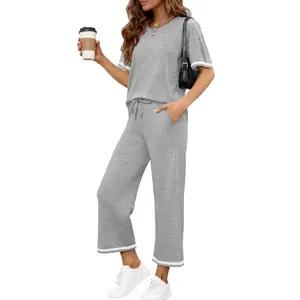 Stylish Women’s 2-Piece Outfit: Short Sleeve Tee & Easygoing Pants for Summer Vacations and Travel. Relaxed Lounge Set for Comfort, Versatility, and Chic Style – Ideal for Lounging at Home!, Two Piece Sets, Matching Sets For Women